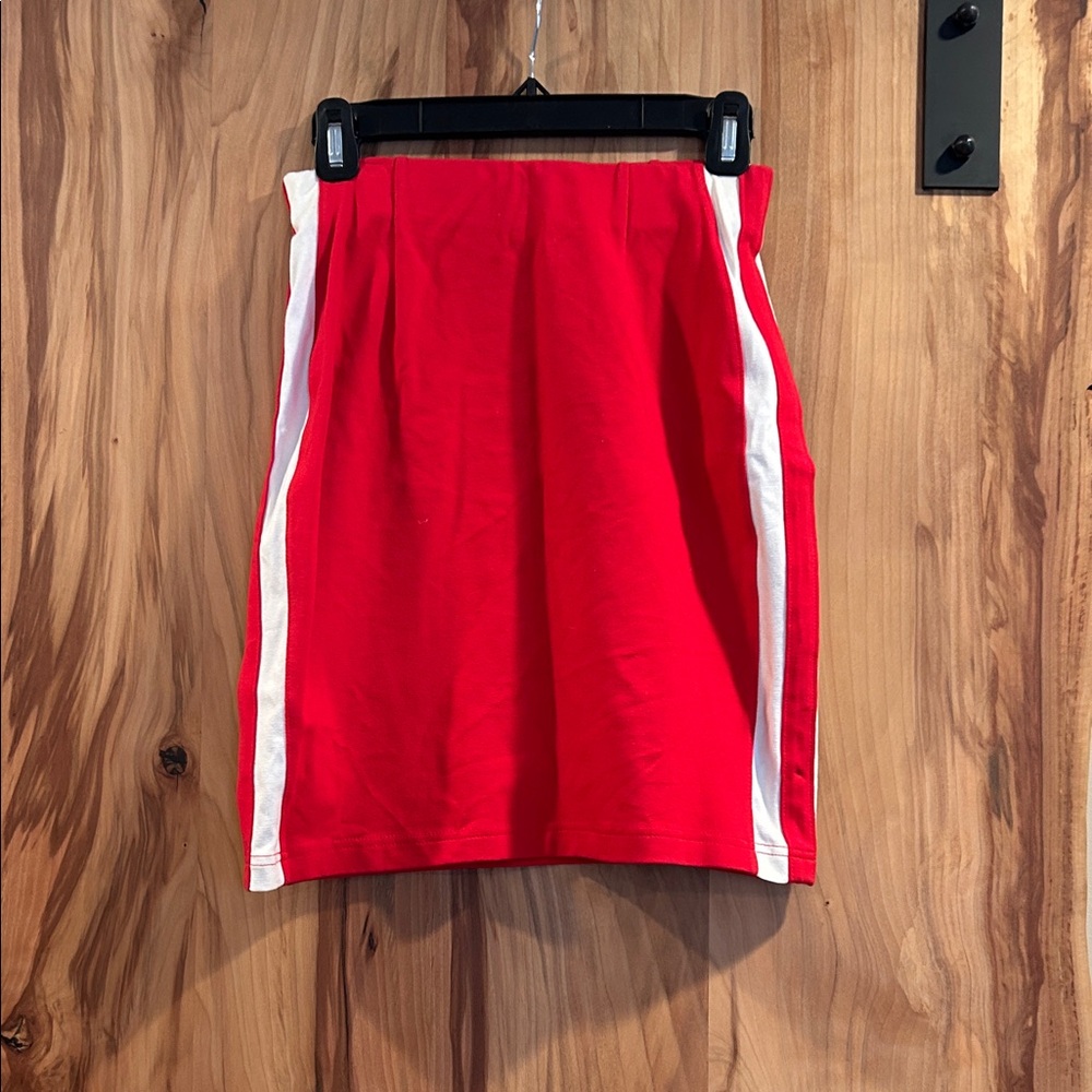 Vintage Women’s Red Mini Skirt with White Side Stripes